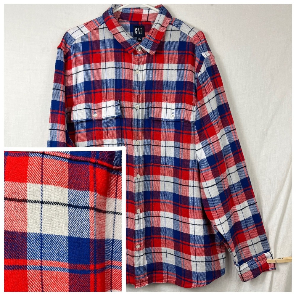 Gap Long Sleeve Plaid Flannel Button Shirt Mens XL Oversized Lumberjack‎ Rugged